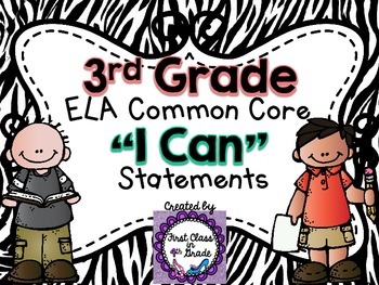 Preview of 3rd Grade Common Core ELA "I Can" Statements (Zebra)
