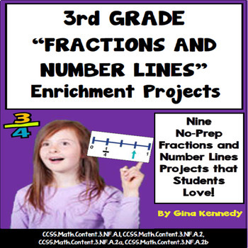 Preview of 3rd Grade Fractions And Number Lines Projects, Plus Vocabulary Handout