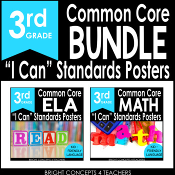 Preview of 3rd Grade Common Core "I Can" Kid Friendly Statements {ELA & MATH BUNDLE}