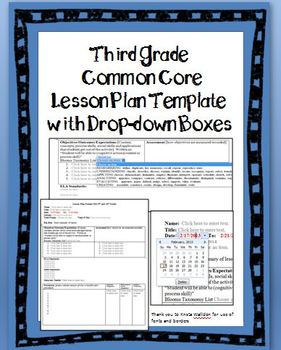3rd Grade Common Core Lesson Plan Template with Drop-down Boxes | TpT