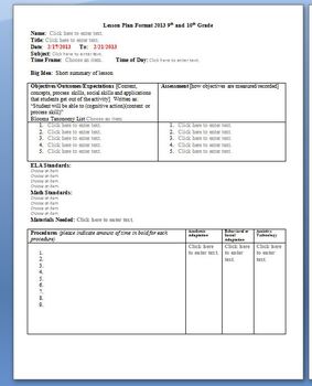 3rd Grade Common Core Lesson Plan Template with Drop-down Boxes | TpT