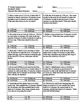 3Rd Grade Common Core Math 3 Md.1 Elapsed Time Word Problems Pdf By Tony Baulos