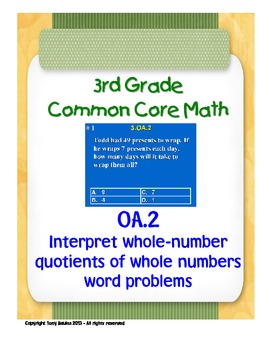 Preview of 3rd Grade Common Core Math 3 OA.2 Division Word Problem Assessments 3.OA.2 PDF.