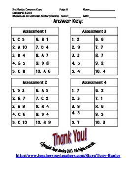 3rd Grade Common Core Math - Division As An Unknown-Factor ...