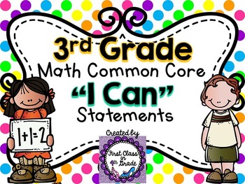 Preview of 3rd Grade Common Core Math "I Can" Statements (Polka Dot)