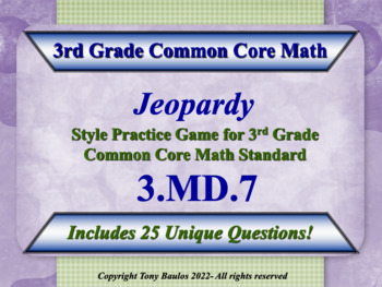 Preview of 3.MD.7 3rd Grade Math Jeopardy Game - Measurement and Data w/ Google Slides