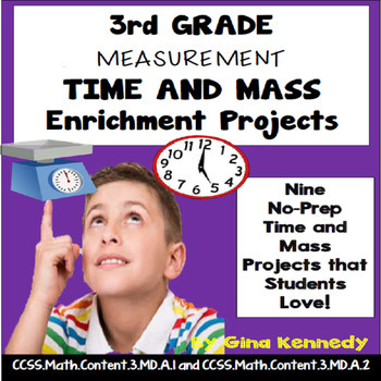 Preview of 3rd Grade Telling Time and Mass Enrichment Projects, + Vocabulary Handout