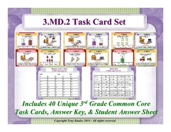 Preview of 3rd Grade Common Core Math Task Cards 3.MD.2 Measurement and Data