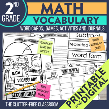 Math Vocabulary Games Cards Journals And More For 2nd Grade Tpt