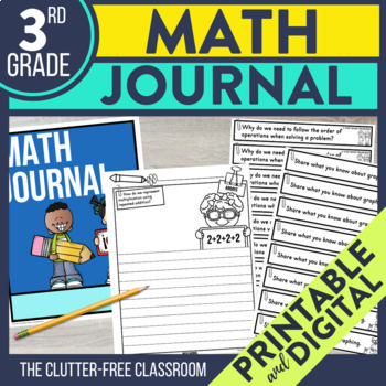 Preview of Math Writing Prompts and Journal Cover for 3rd Grade | Digital and Printable