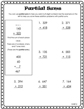 3rd Grade Common Core Partial Sums by Kendra Seitz | TpT