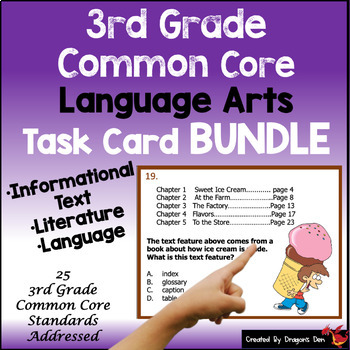 Preview of 3rd Grade Common Core Language Arts Task Cards Bundle Print and Digital