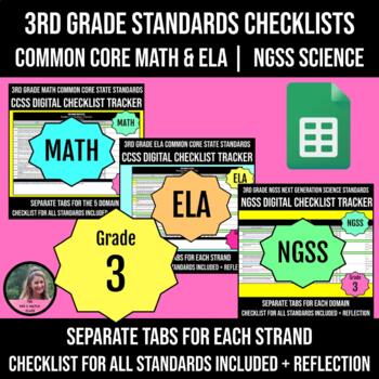 Preview of 3rd Grade Common Core Standards Checklists for Math ELA NGSS Science BUNDLE