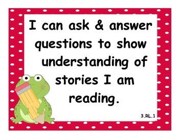 Preview of 3rd Grade Common Core State Standard: Language Arts I Can Statements w/ Frogs