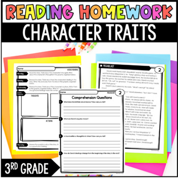Preview of 3rd Grade Reading Homework Review - Character Traits - Common Core Aligned