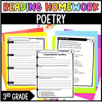 Preview of 3rd Grade Reading Homework Review - Poetry/Poems - Common Core Aligned