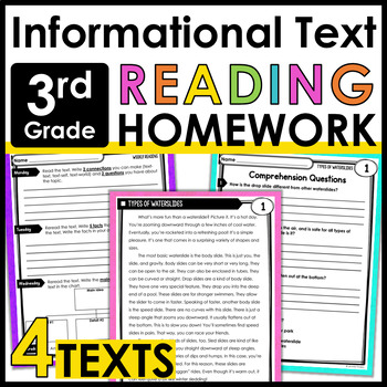 Preview of 3rd Grade Reading Homework Review - Informational Text - Common Core Aligned