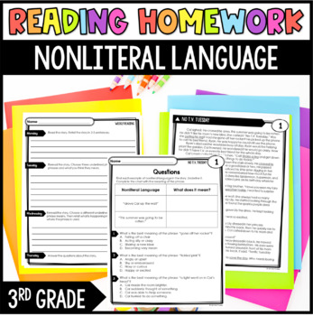 Preview of 3rd Grade Reading Homework Review - Nonliteral Language - Idioms