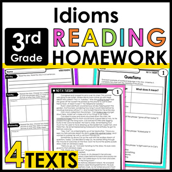 Preview of 3rd Grade Reading Homework Review - Nonliteral Language - Idioms