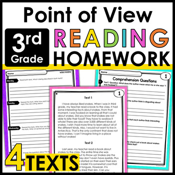 Preview of 3rd Grade Reading Homework Review - Point of View - Common Core Aligned