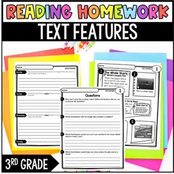 Preview of 3rd Grade Reading Homework Review - Text Features - Common Core Aligned