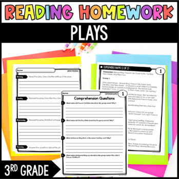 Preview of 3rd Grade Reading Homework Review - Plays - Common Core Aligned