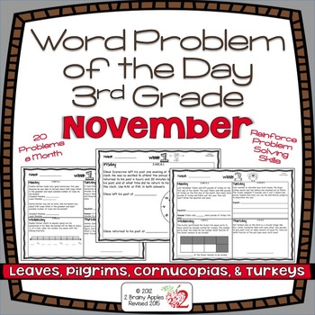 Preview of Word Problems 3rd Grade, November, Spiral Review, Distance Learning