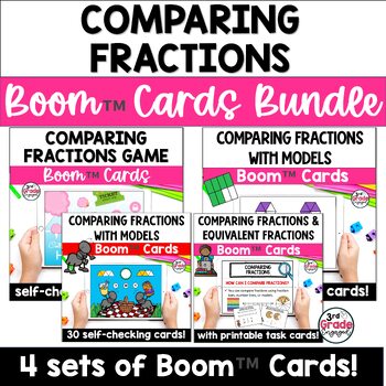 Preview of 3rd Grade Comparing Fractions Math Boom Cards Bundle