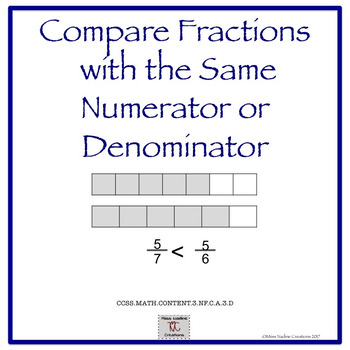 Preview of 3rd Grade:Lessons Comparing Fractions with the same Numerator or Denominator