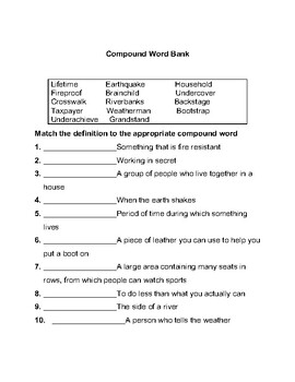 3rd Grade Compound Words Worksheet By Anayansy Hernandez Tpt