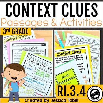 Preview of Context Clues Task Cards, Passages, Worksheet Unit 3rd Grade Nonfiction RI.3.4