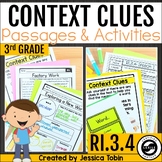 Context Clues Task Cards, Passages, Worksheet Unit 3rd Gra