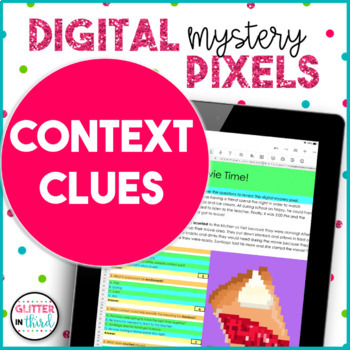 Preview of 3rd Grade Context Clues Passages Pixel Art READING COMPREHENSION Mystery Picture