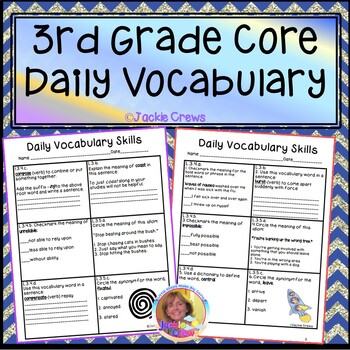 Preview of 3rd Grade Core Daily Vocabulary Skills Review Boxes and Easel Pages