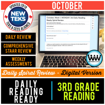 Preview of 3rd Grade DIGITAL Daily Reading Spiral Review for October – Distance Learning