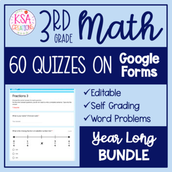 Preview of 3rd Grade Math | 60 Quizzes on Google Forms™ - Full Year! | Distance Learning