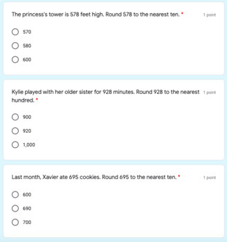 3rd Grade Math | 4 Rounding Quizzes on Google Forms™ | Distance Learning