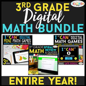Preview of 3rd Grade DIGITAL Math BUNDLE | Math Spiral Review, Games & Progress Monitoring