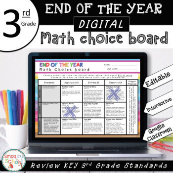 Preview of 3rd Grade DIGITAL Math End of the Year Choice Board –EDITABLE- Distance Learning