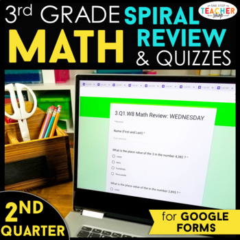 Preview of 3rd Grade DIGITAL Math Spiral Review | Google Classroom | 2nd QUARTER