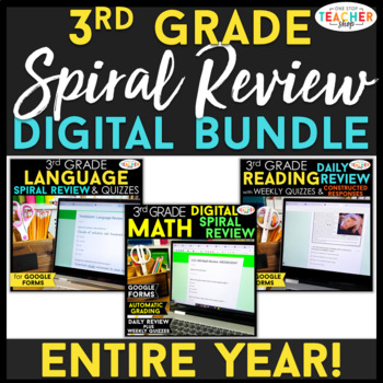 Preview of 3rd Grade DIGITAL Spiral Review | Math, Reading, Grammar | HUGE BUNDLE