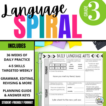 Preview of 3rd Grade ELA Spiral Review: Daily Language & Grammar Warm Ups or Morning Work