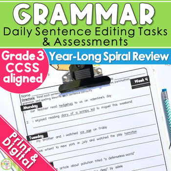 Preview of 3rd Grade Daily Grammar Practice ELA Spiral Review Morning Work Sentence Editing