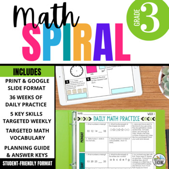 Preview of 3rd Grade Math Spiral Review | 36 Weeks of Daily Practice Activities or Homework