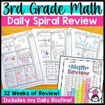 Preview of 3rd Grade Daily Math Review - Morning Work - Math Spiral Review - 32 Weeks