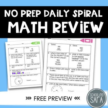 Preview of 3rd Grade Spiral Math Review | Daily Morning Work | Homework | FREE PREVIEW