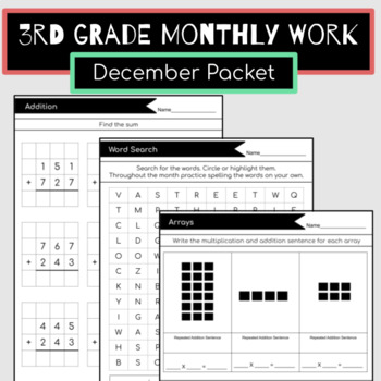 Preview of 3rd Grade December Packet {Morning Work, Extra Practice, Homework}