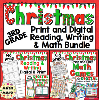 Preview of 3rd Grade Digital Christmas Reading, Writing, and Math Activities