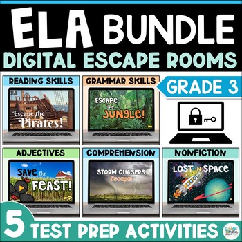 Preview of 3rd Grade Reading Escape Room End of Year Bundle - ELA Grammar Digital Games