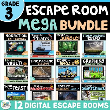 Preview of 3rd Grade End of Year Digital Escape Room Bundle - Math ELA Grammar Science
